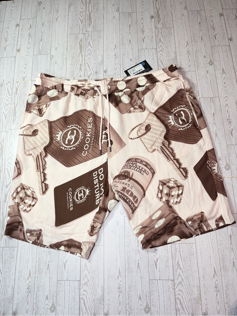 4XL COOKIES BRAND Graphic Print Drawstring Trunks/Shorts - Brown & Cream